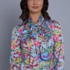 Hawes and Curtis Women Blue Tulip Satin Blouse