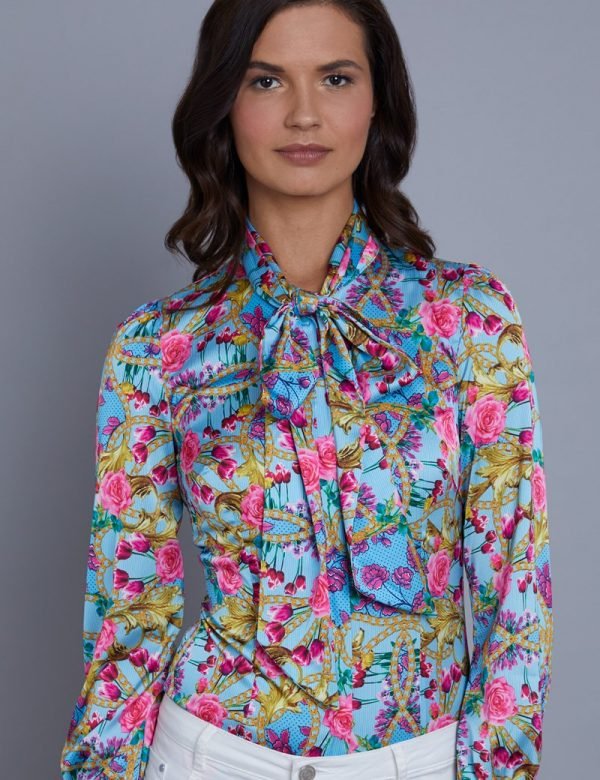 Hawes and Curtis Women Blue Tulip Satin Blouse