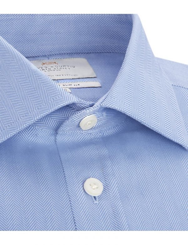 H & C Men's Blue Herringbone - Double Cuff