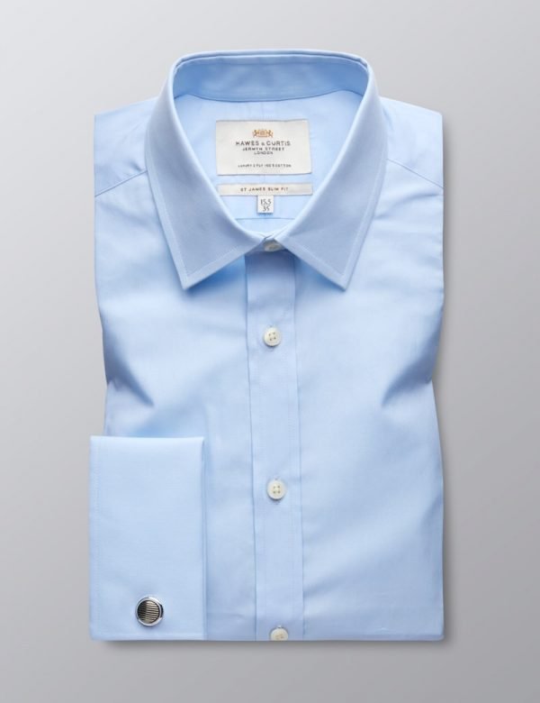 Hawes and Curtis Men's Poplin Blue Shirt - Double Cuff