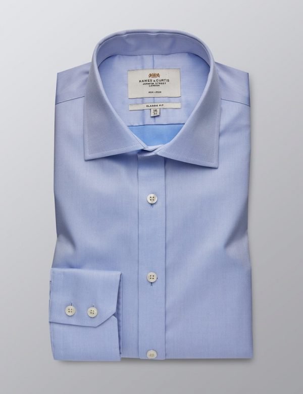 H & C Men Blue Twill -Single Cuff