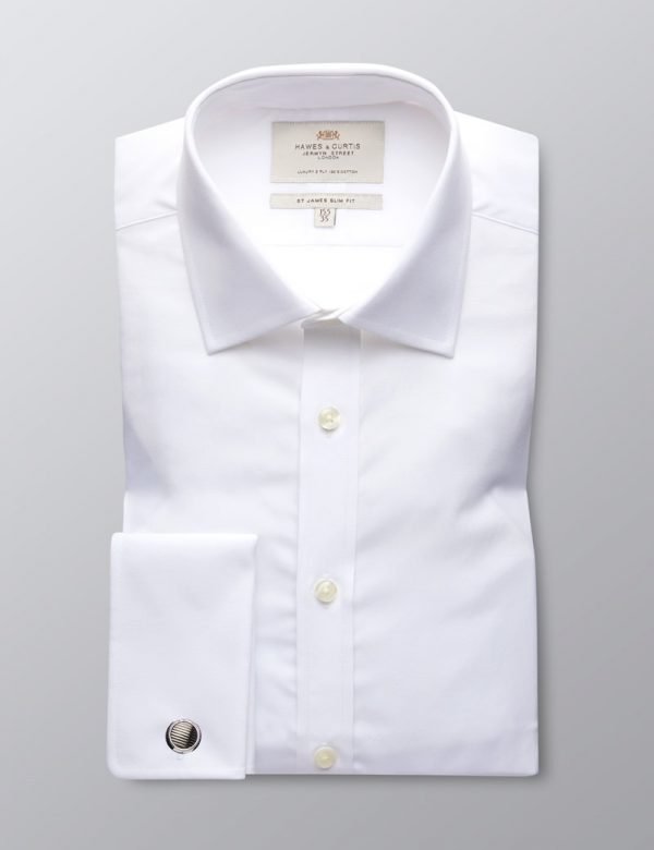 Hawes and Curtis Men's Poplin White Shirt - Double Cuff
