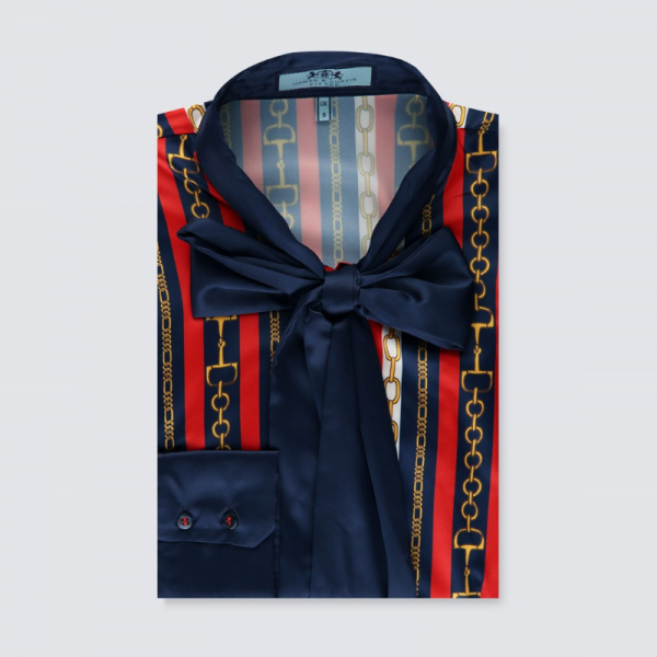 Hawes and Curtis Women Navy Red Satin Blouse