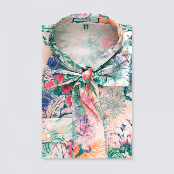 Hawes and Curtis Women Cream & Green Satin Blouse