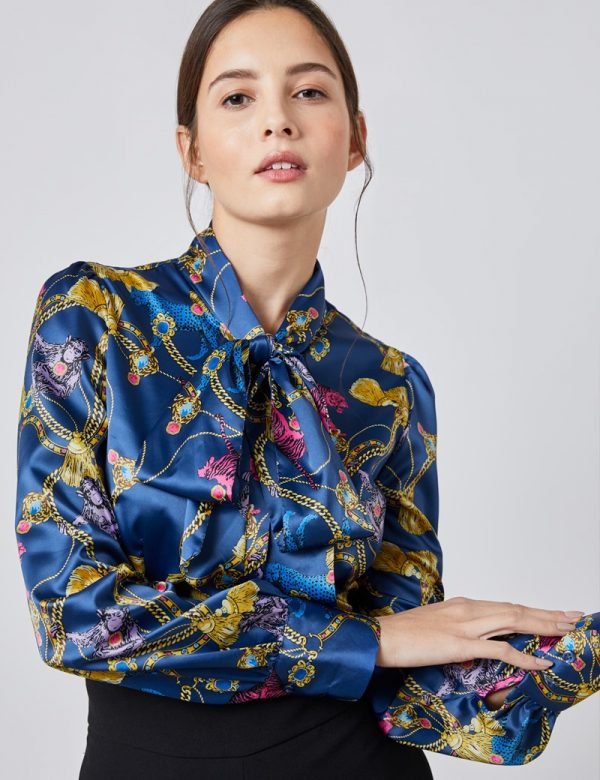 Hawes and Curtis Women Blue Satin Blouse