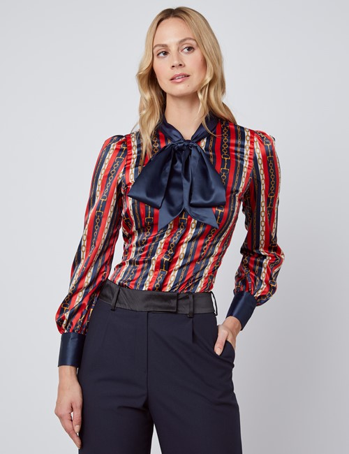 Hawes and Curtis Women Navy Red Satin Blouse - FODs Online Store
