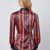 Hawes and Curtis Women Navy Red Satin Blouse