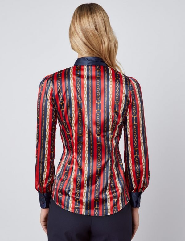 Hawes and Curtis Women Navy Red Satin Blouse