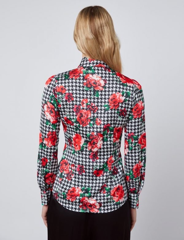 Hawes and Curtis Women Red Rose Satin Blouse