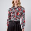 Hawes and Curtis Women Red Rose Satin Blouse
