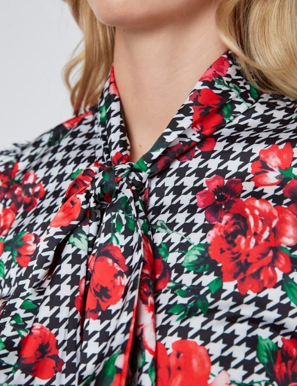 Hawes and Curtis Women Red Rose Satin Blouse