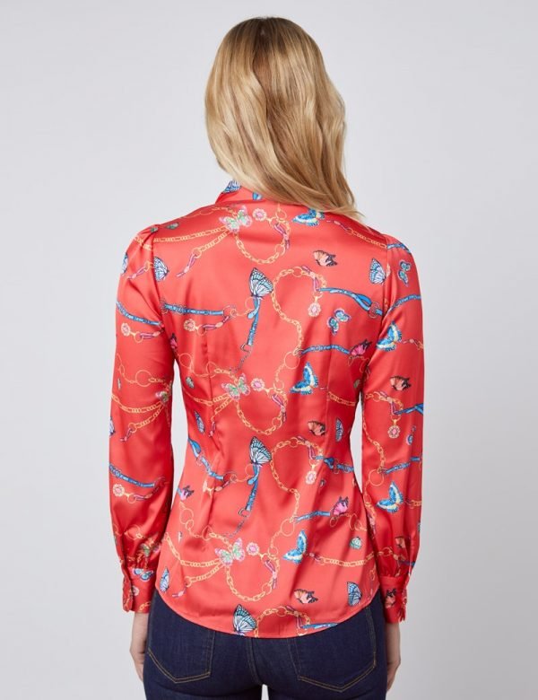 Hawes and Curtis Women Red Satin Blouse