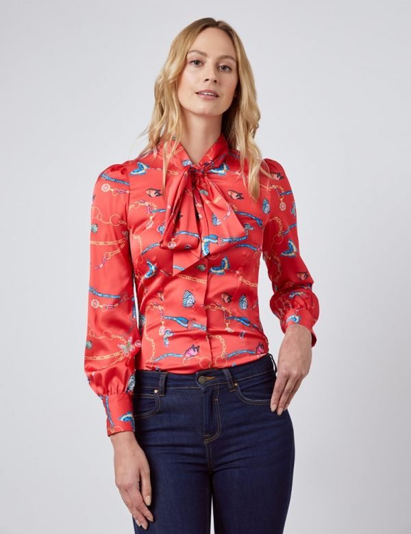 Hawes and Curtis Women Red Satin Blouse