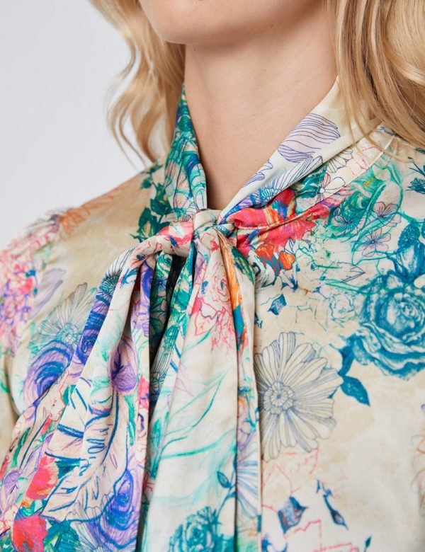 Hawes and Curtis Women Cream & Green Satin Blouse