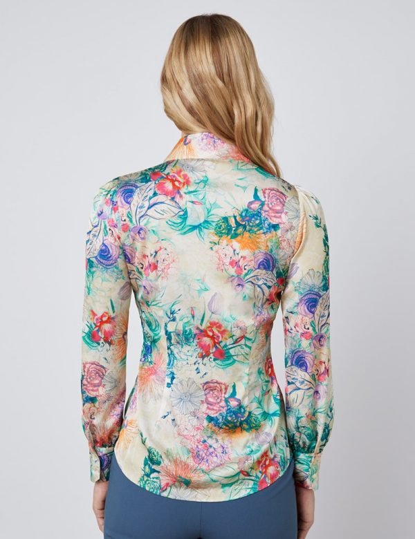 Hawes and Curtis Women Cream & Green Satin Blouse