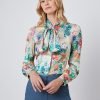 Hawes and Curtis Women Cream & Green Satin Blouse
