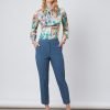 Hawes and Curtis Women Cream & Green Satin Blouse