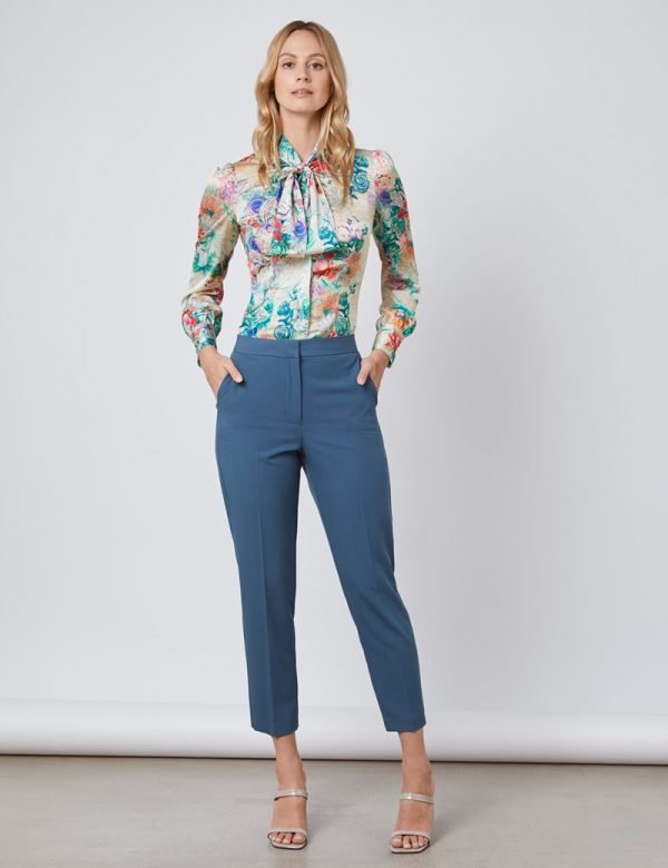 Hawes and Curtis Women Cream & Green Satin Blouse