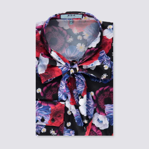 Hawes and Curtis Women Purple Flower Satin Blouse