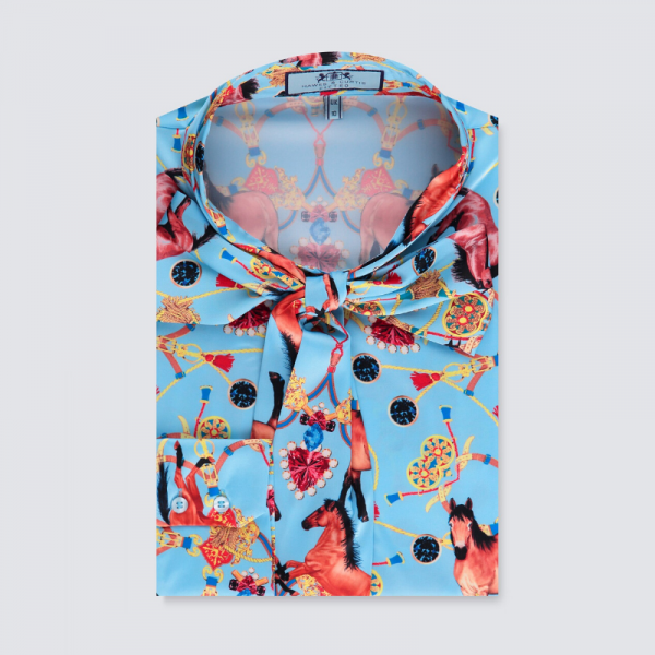 Hawes and Curtis Women Blue Jewel Satin Blouse