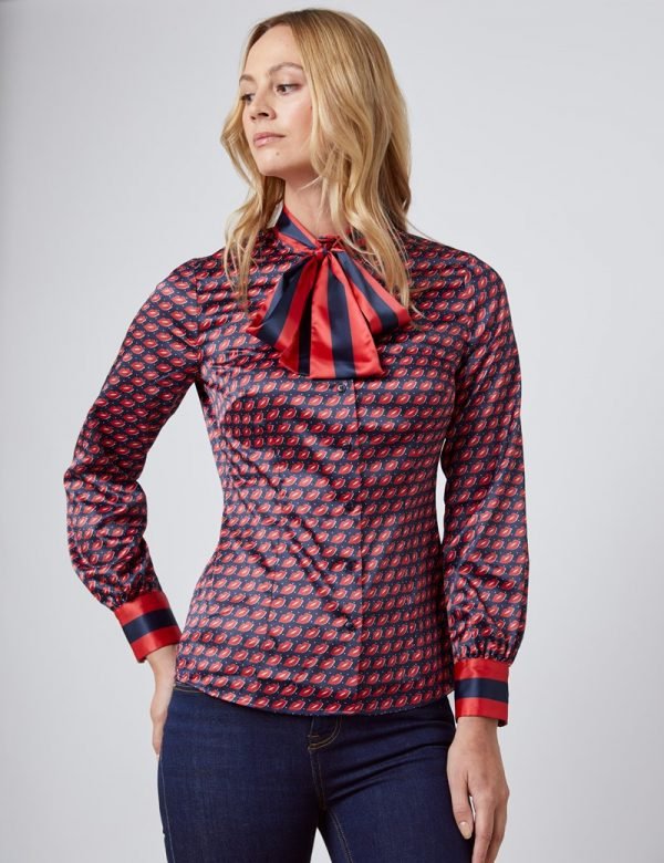 Hawes and Curtis Women Red Satin Blouse
