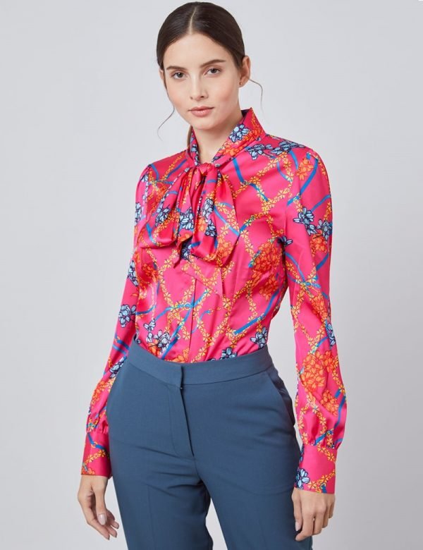 Hawes and Curtis Women Fuchsia Flora Satin Blouse