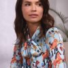 Hawes and Curtis Women Blue Jewel Satin Blouse
