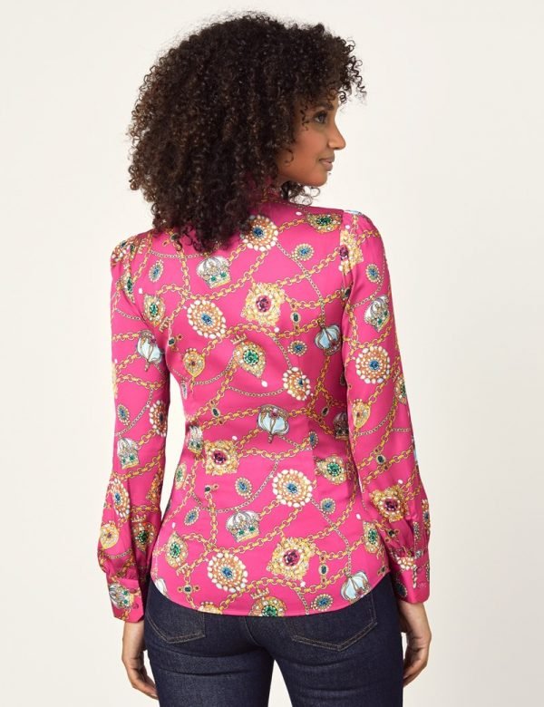 Hawes and Curtis Women Fuchsia Crown Satin Blouse