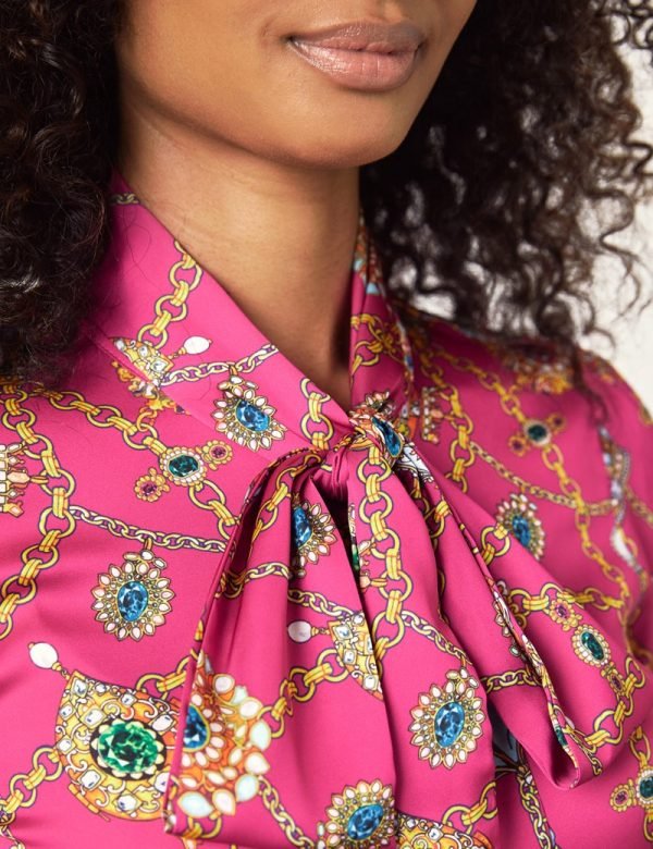 Hawes and Curtis Women Fuchsia Crown Satin Blouse