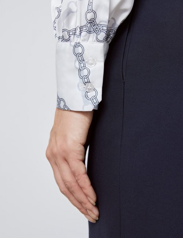 Hawes and Curtis Women White Chain Satin Blouse