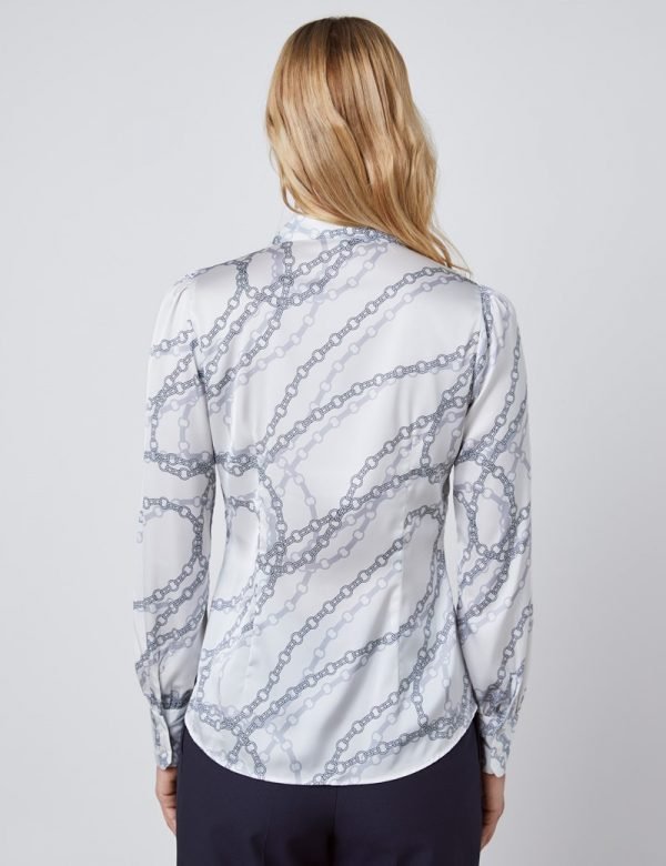 Hawes and Curtis Women White Chain Satin Blouse