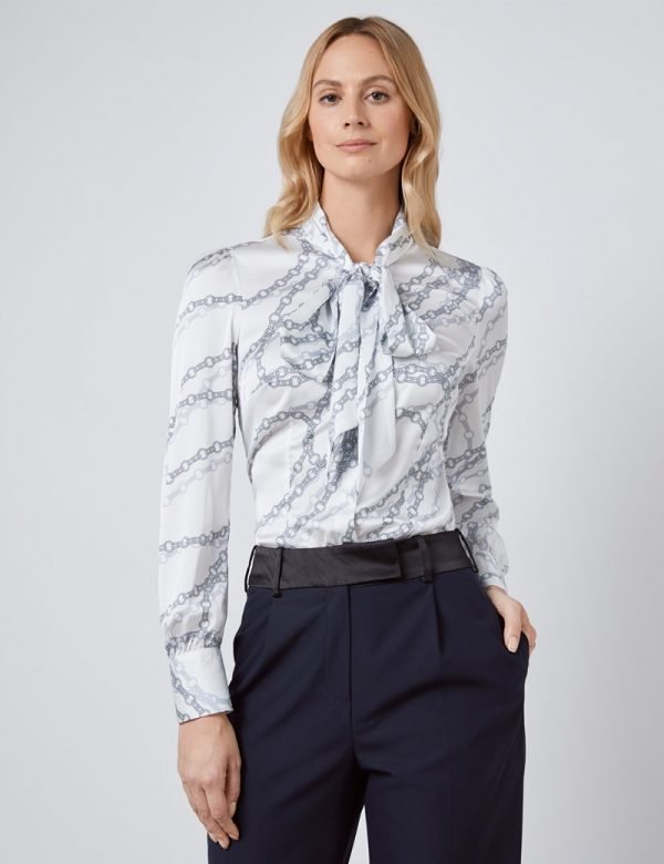 Hawes and Curtis Women White Chain Satin Blouse