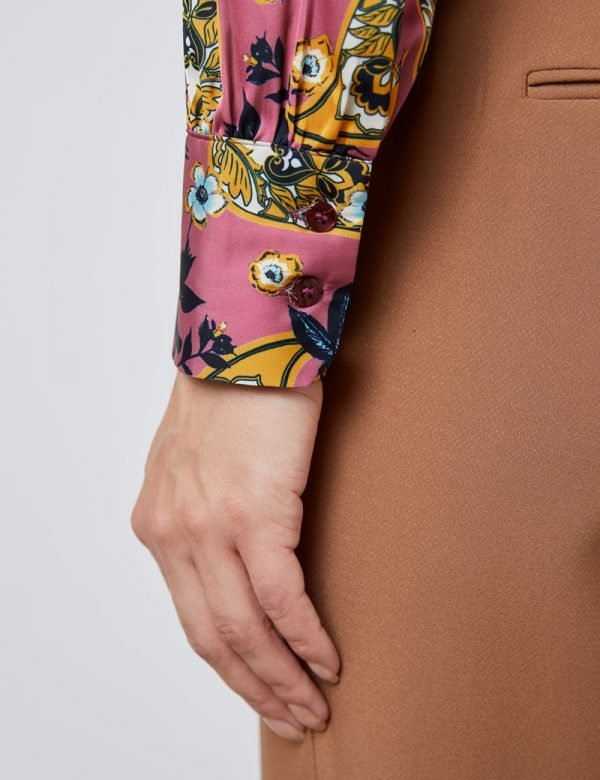Hawes and Curtis Women Pink Floral Satin Blouse
