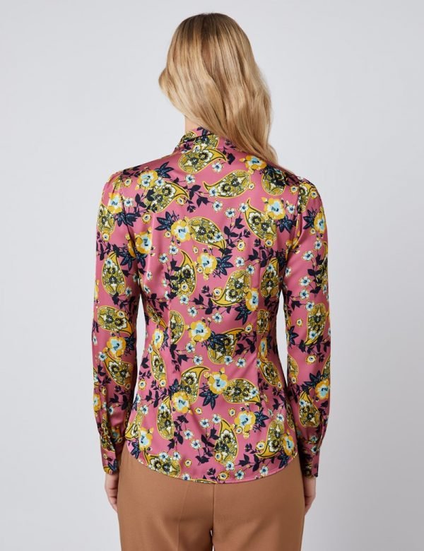 Hawes and Curtis Women Pink Floral Satin Blouse