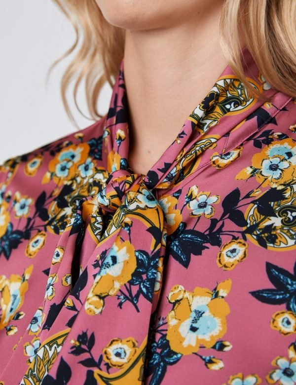 Hawes and Curtis Women Pink Floral Satin Blouse