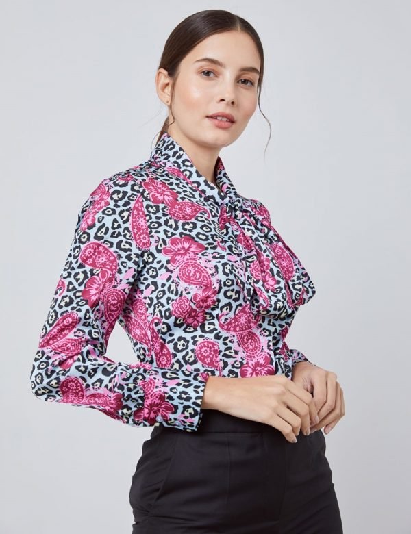 Hawes and Curtis Women Leopard Satin Blouse