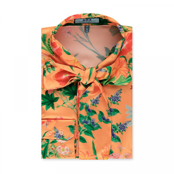 Hawes and Curtis Women Orange Floral Satin Blouse