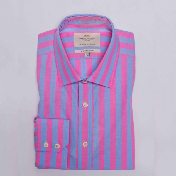 Hawes and Curtis Men Blue Pink Stripe Shirt