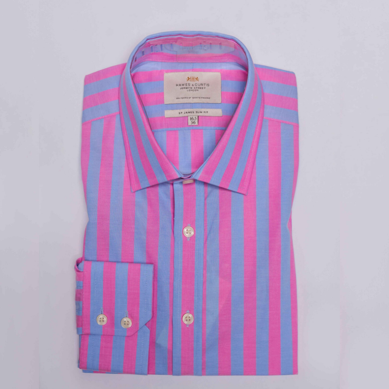 Hawes & Curtis Men Blue Pink Stripe Shirt - FODs Online Store