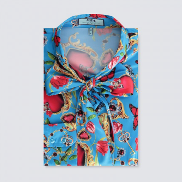 Hawes and Curtis Women Blue Rose Satin Blouse