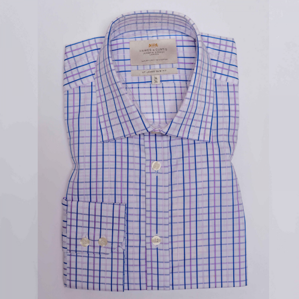 Hawes and Curtis Men White & Lilac Check Shirt