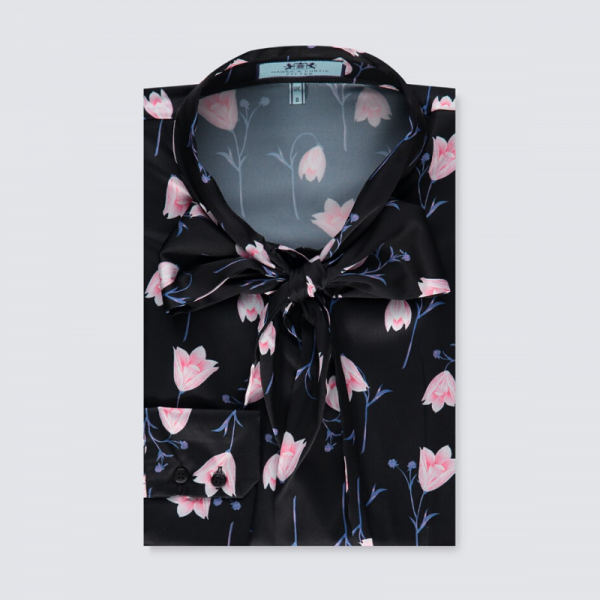 Hawes and Curtis Women Black Tulips Satin Blouse