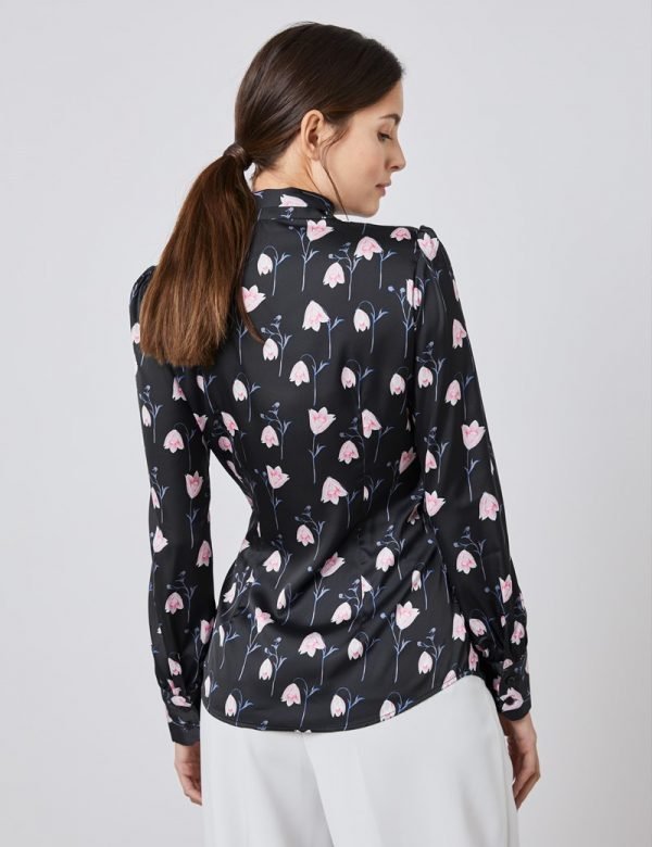 Hawes and Curtis Women Black Tulips Satin Blouse