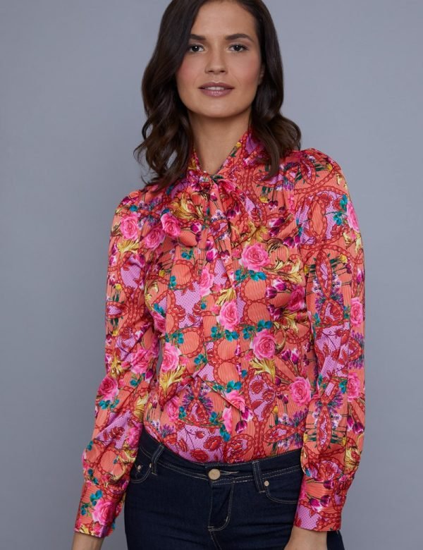 Hawes and Curtis Women Red Tulip Satin Blouse