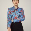 Hawes and Curtis Women Blue Rose Satin Blouse