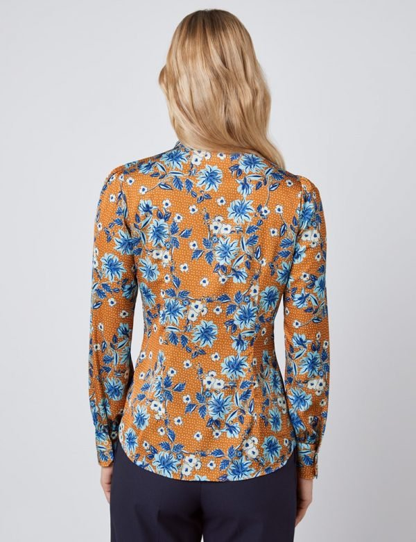 Hawes and Curtis Women Brown Flower Satin Blouse