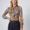 Hawes and Curtis Women Brown Flower Satin Blouse
