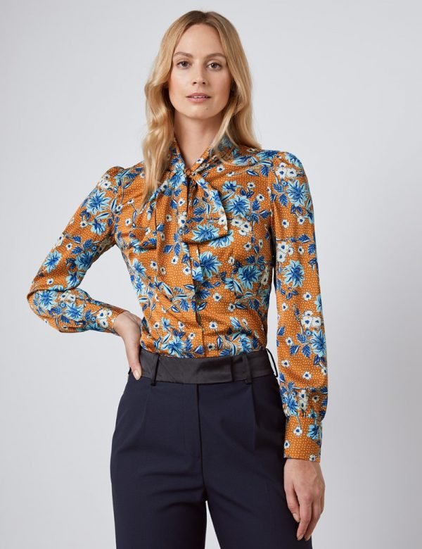 Hawes and Curtis Women Brown Flower Satin Blouse