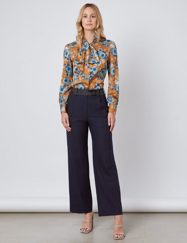 Hawes and Curtis Women Brown Flower Satin Blouse