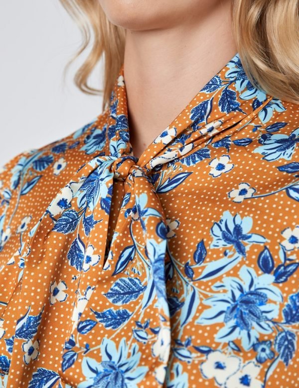 Hawes and Curtis Women Brown Flower Satin Blouse